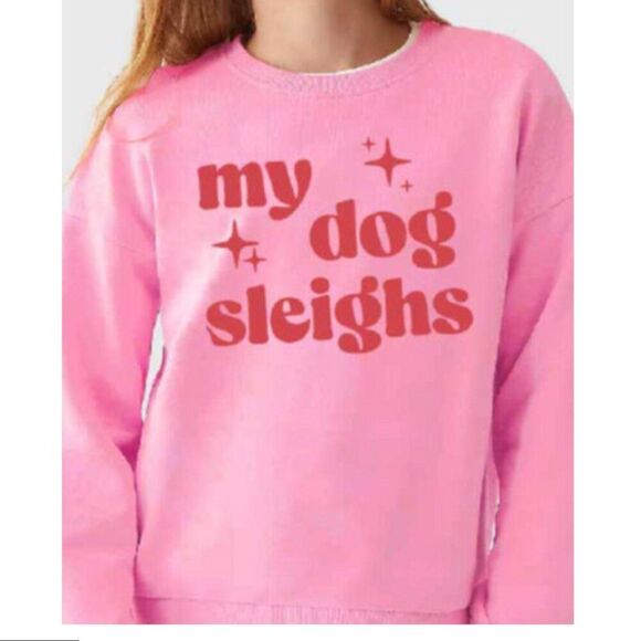Suburban Riot Pink My Dog Sleighs cropped graphic sweatshirt NWT size small(10) - Picture 1 of 12